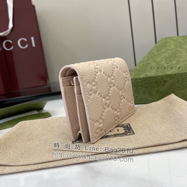 Gucci專櫃古馳最新款Emblem系列超柔軟荔粉色壓花/全皮錢包 jh2090型號：815901